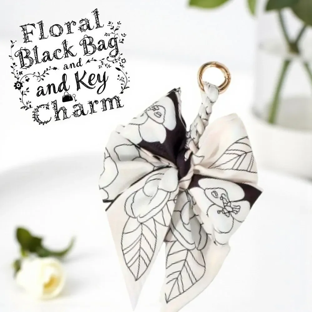 Chic Floral Bag/Key Charm in Black and White